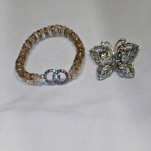 Elegant Gold and Silver Bracelet with Butterfly Brooch